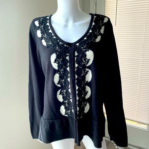 🔥HP🔥 NY Collection Women Cardigan, Black & White, Floral Lace SZ 2X